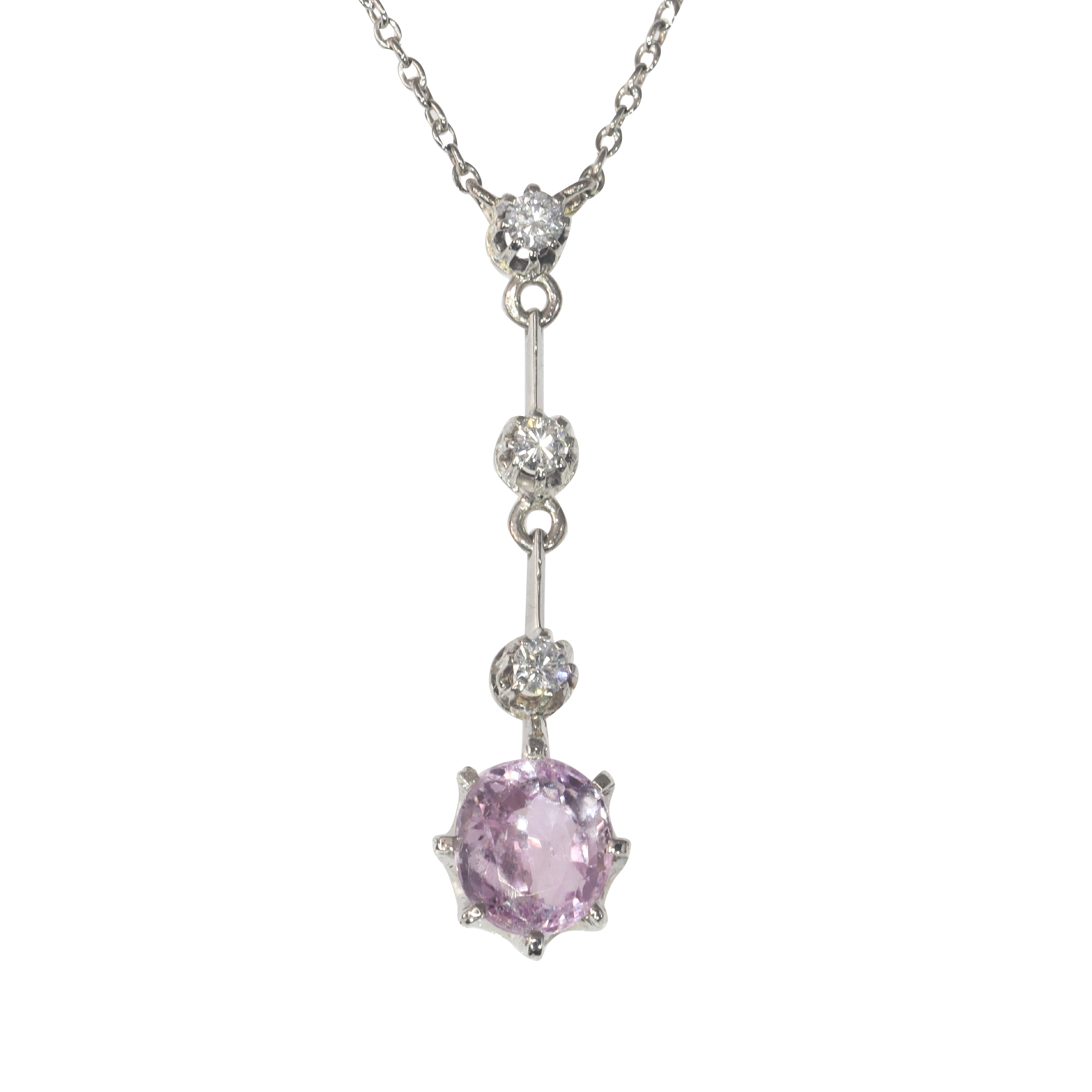 Vintage 1950's diamond pendant with natural untreated pink sapphire